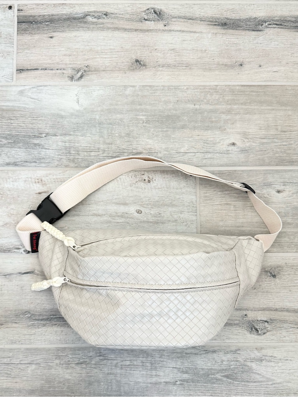 Woven Large Off White Cream Unisex Fanny Pack Waist Crossbody Sling Bag